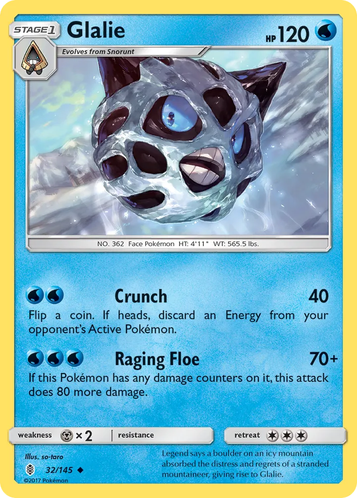 Sun & Moon—Guardians Rising 영어판 Glalie 32 카드 앞면