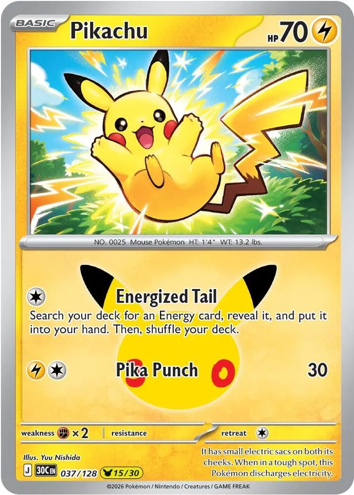 Pokémon TCG: 30th Celebration 英語版 Pikachu 37 カード表面