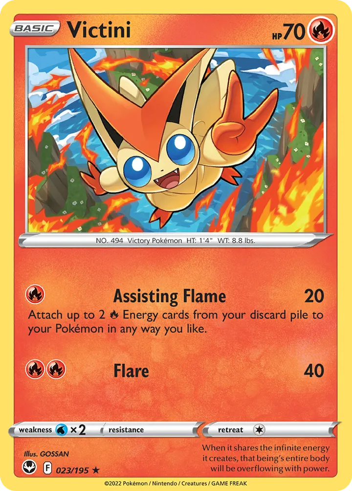 Front of Victini 23, Sword & Shield—Silver Tempest English