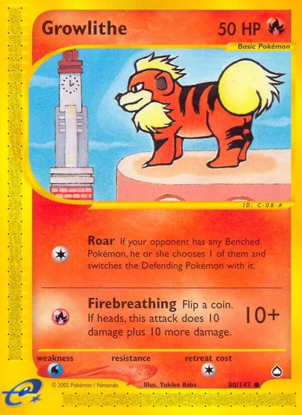 Aquapolis 영어판 Growlithe 80 카드 앞면