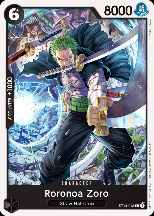 3D2Y 영어판 Roronoa Zoro ST14-013 · 재록 카드 앞면