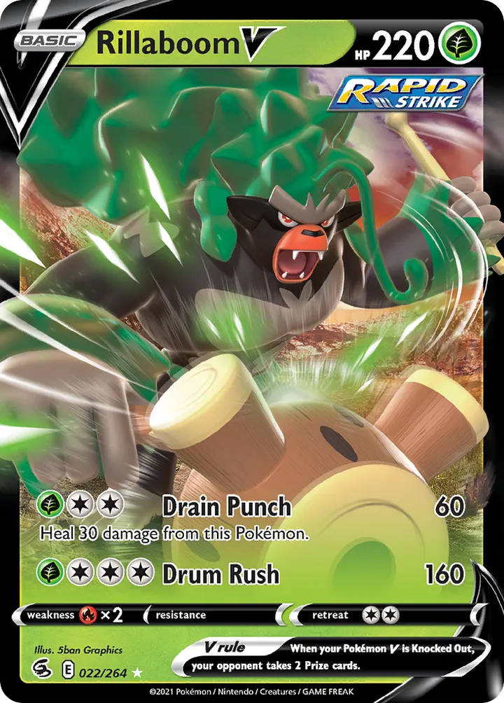 Sword & Shield—Fusion Strike 英語版 Rillaboom V 22 カード表面
