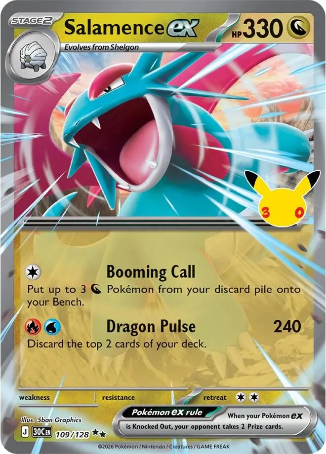 Pokémon TCG: 30th Celebration 영어판 Salamence ex 109 카드 앞면
