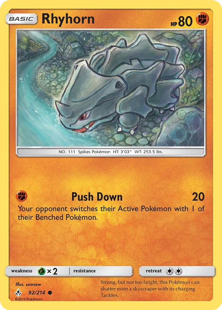 Sun & Moon—Unbroken Bonds 영어판 Rhyhorn 92 카드 앞면
