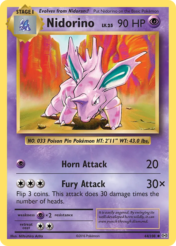 XY—Evolutions 영어판 Nidorino 44 카드 앞면