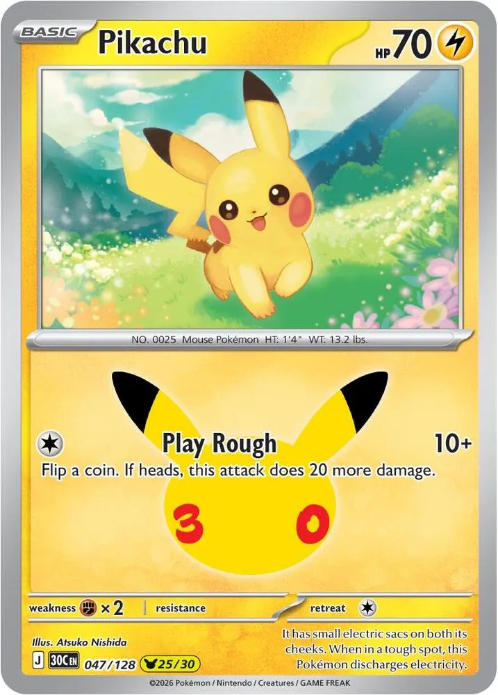 Pokémon TCG: 30th Celebration 英語版 Pikachu 47 カード表面