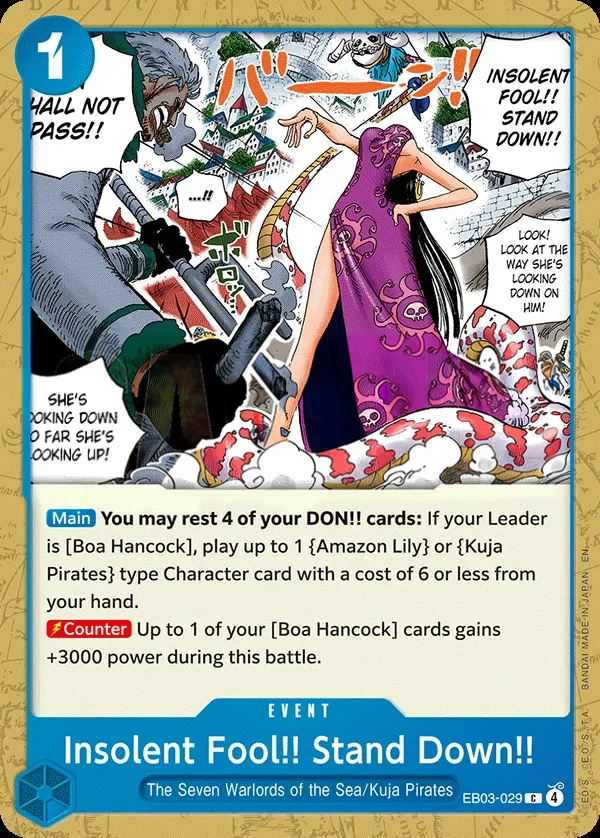 One Piece Heroines Edition 영어판 Insolent Fool!! Stand Down!! EB03-029 카드 앞면