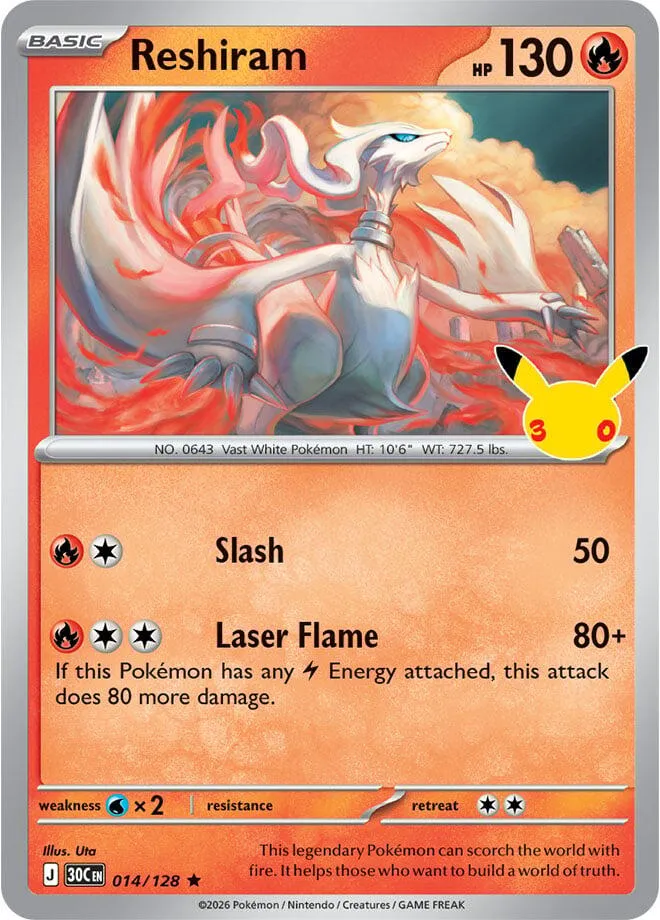 Pokémon TCG: 30th Celebration 英語版 Reshiram 14 カード表面