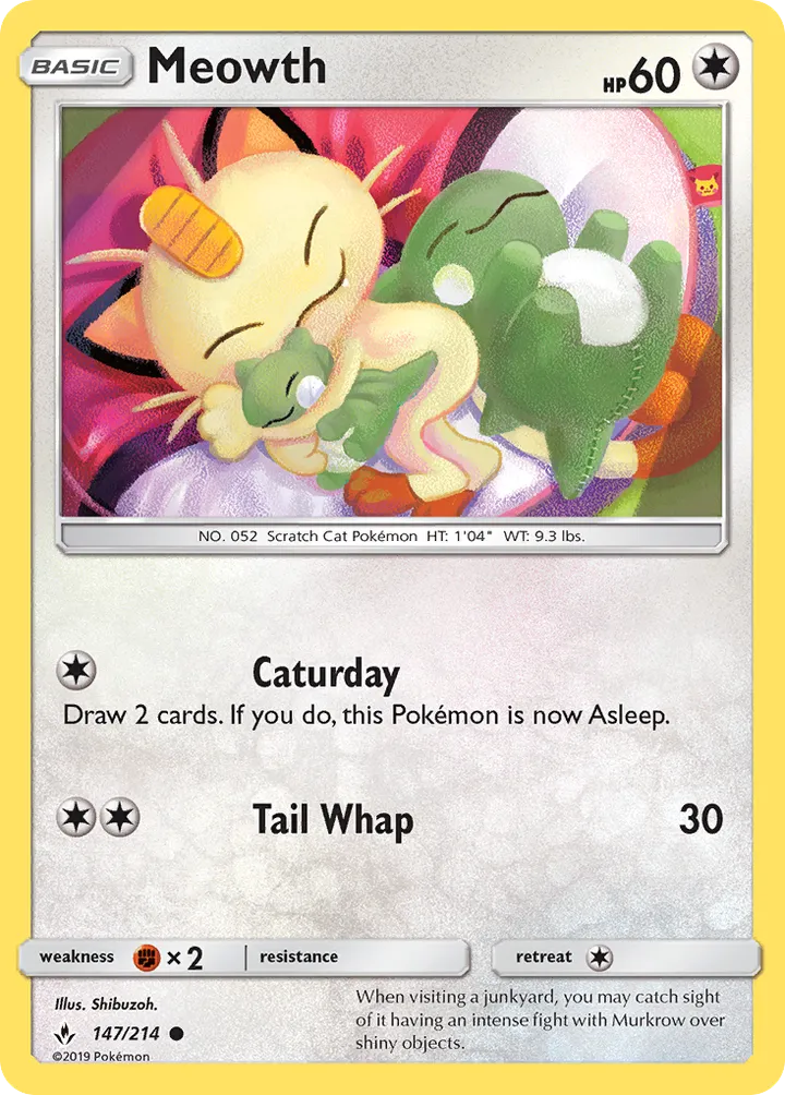 Sun & Moon—Unbroken Bonds 영어판 Meowth 147 카드 앞면