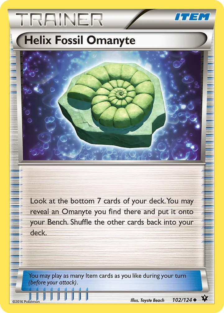 XY—Fates Collide 영어판 Helix Fossil Omanyte 102 카드 앞면