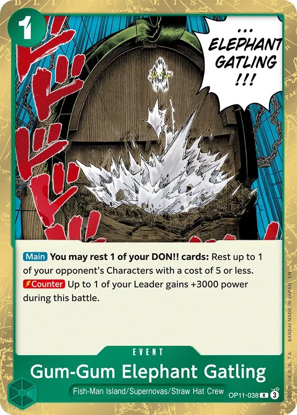 A Fist of Divine Speed 영어판 Gum-Gum Elephant Gatling OP11-038 카드 앞면