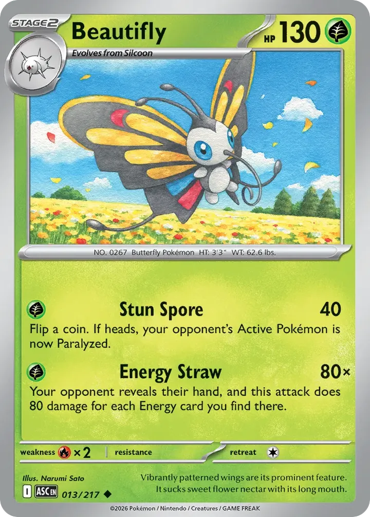 Mega Evolution—Ascended Heroes 영어판 Beautifly 13 카드 앞면