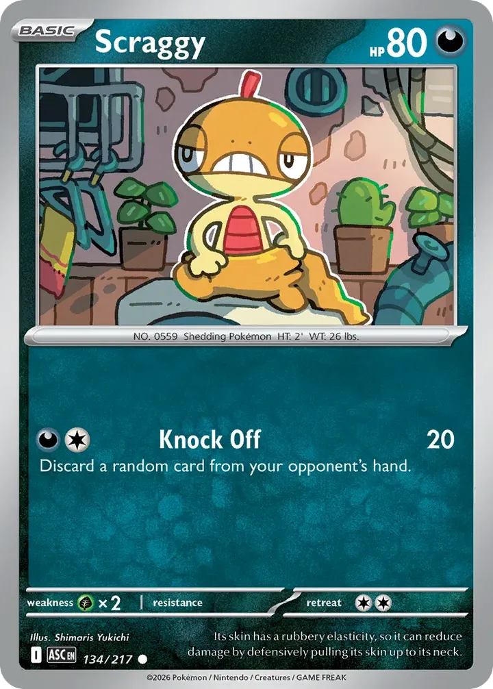 Mega Evolution—Ascended Heroes 영어판 Scraggy 134 카드 앞면