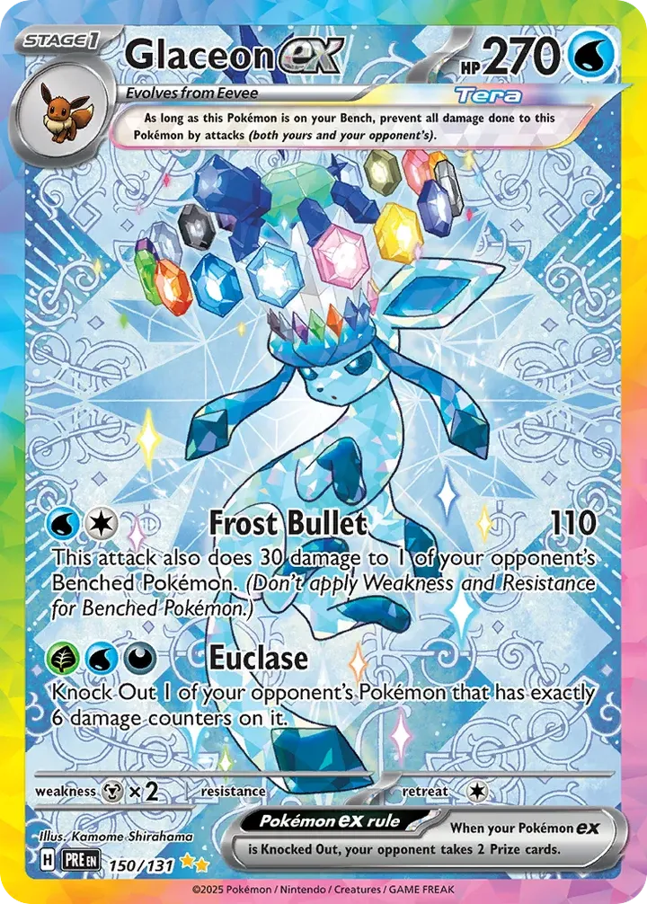 Scarlet & Violet—Prismatic Evolutions 영어판 Glaceon ex 150 카드 앞면