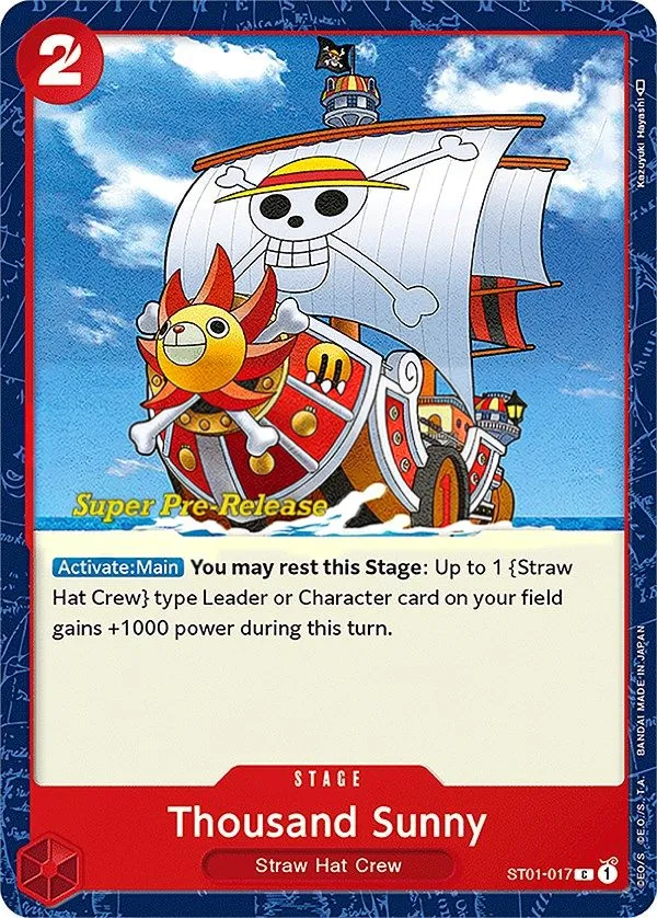 Straw Hat Crew 英語版 Thousand Sunny ST01-017 · プレリリース カード表面
