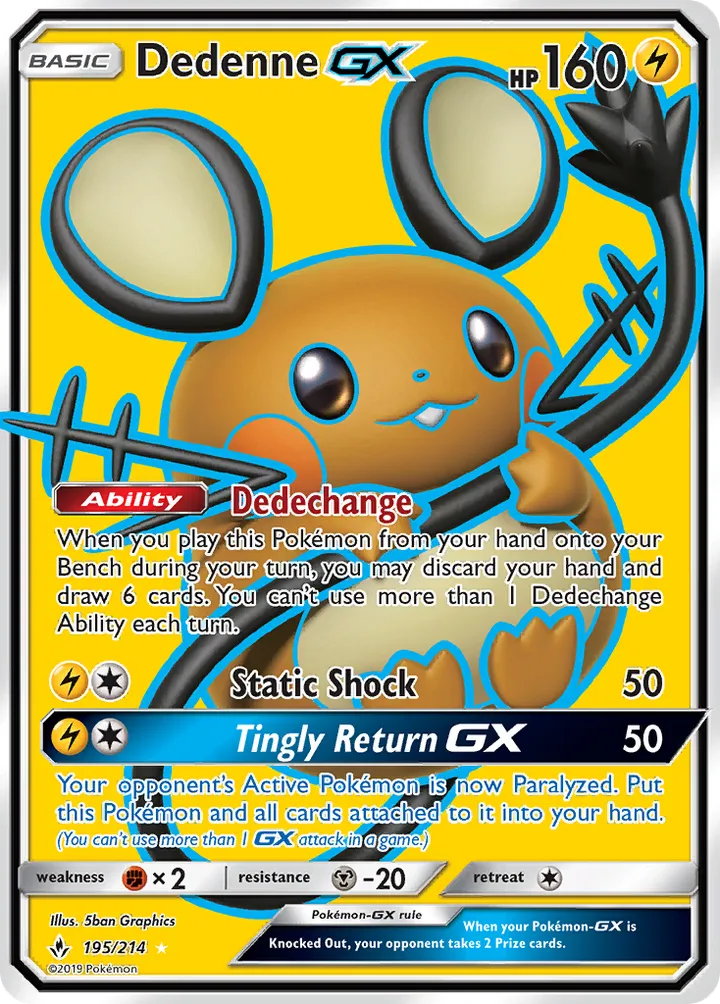 Sun & Moon—Unbroken Bonds 영어판 Dedenne-GX 195 카드 앞면
