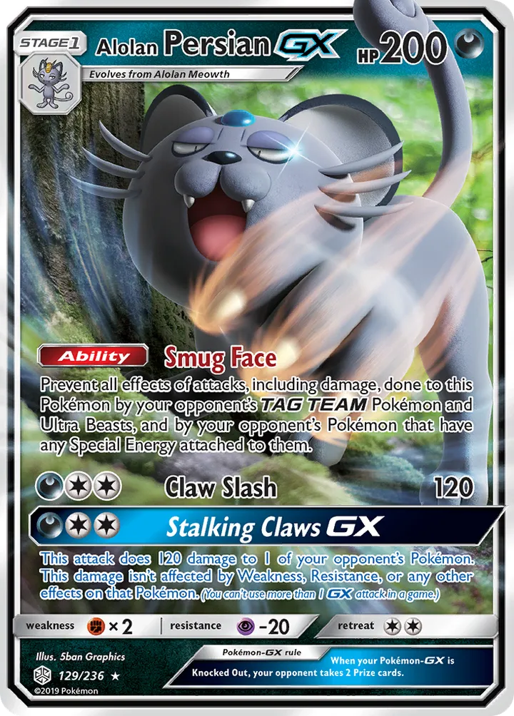 Sun & Moon—Cosmic Eclipse 영어판 Alolan Persian-GX 129 카드 앞면