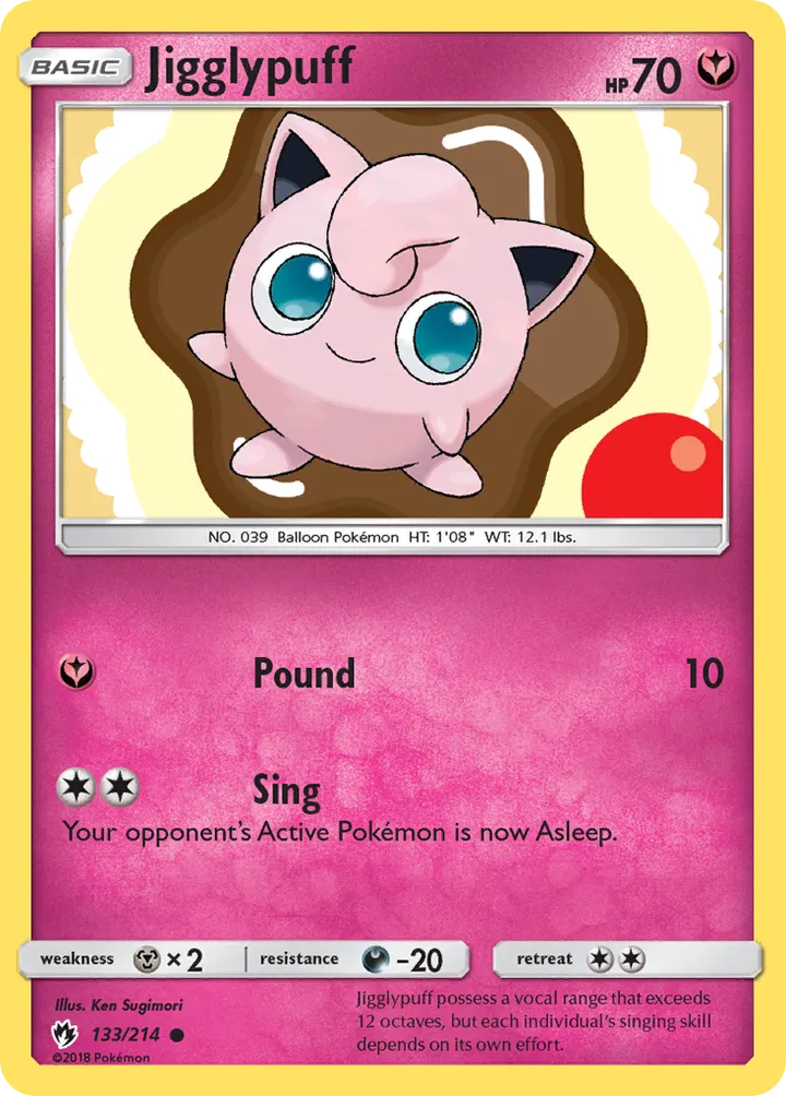 Sun & Moon—Lost Thunder 영어판 Jigglypuff 133 카드 앞면