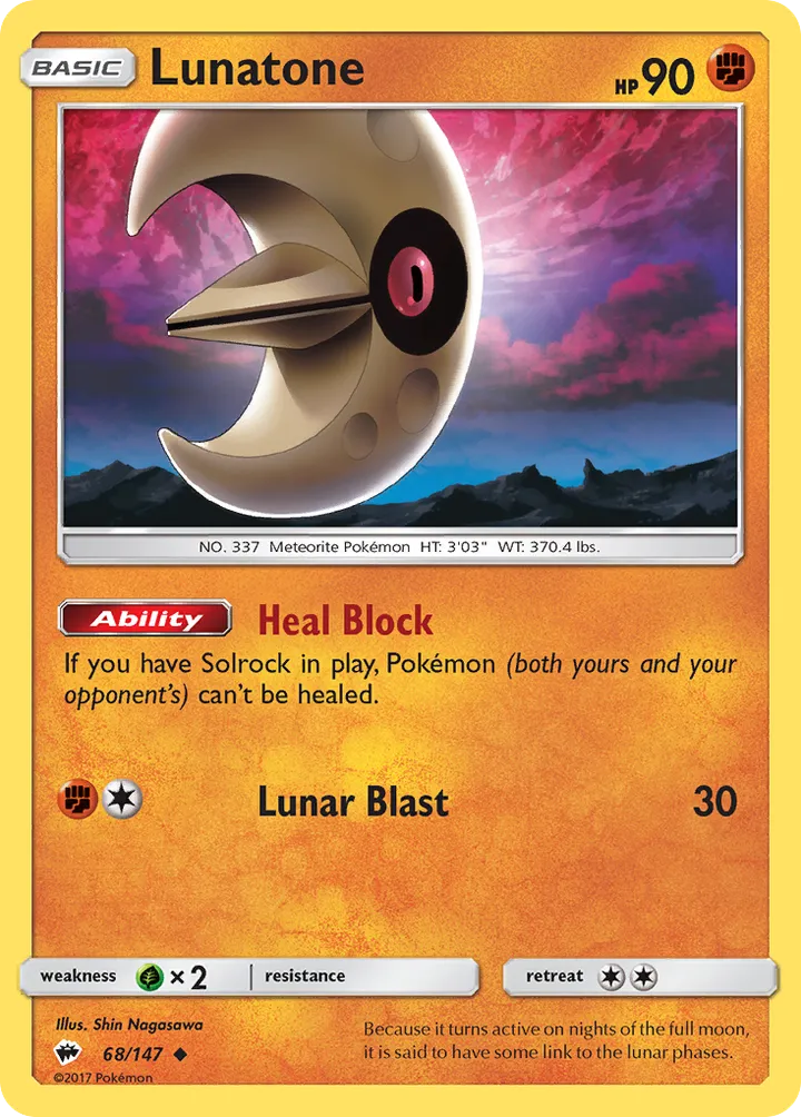 Sun & Moon—Burning Shadows 영어판 Lunatone 68 카드 앞면