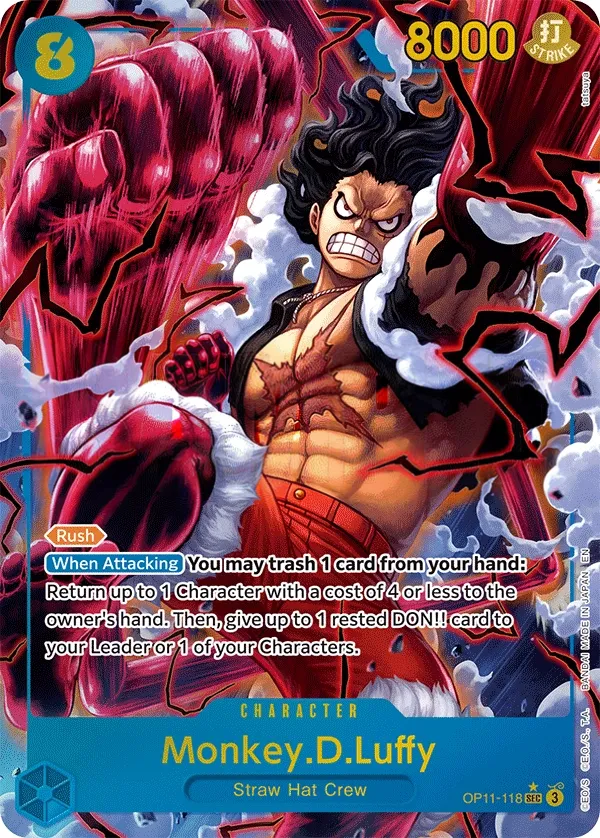 A Fist of Divine Speed 英語版 Monkey.D.Luffy OP11-118 · パラレル カード表面