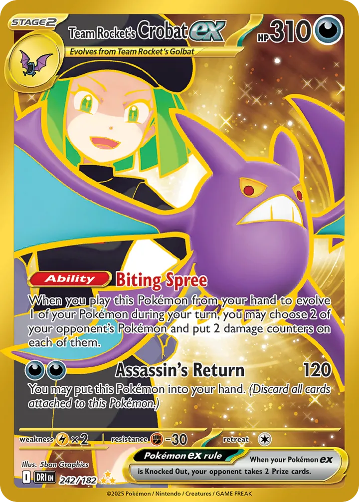 Scarlet & Violet—Destined Rivals 영어판 Team Rocket's Crobat ex 242 카드 앞면
