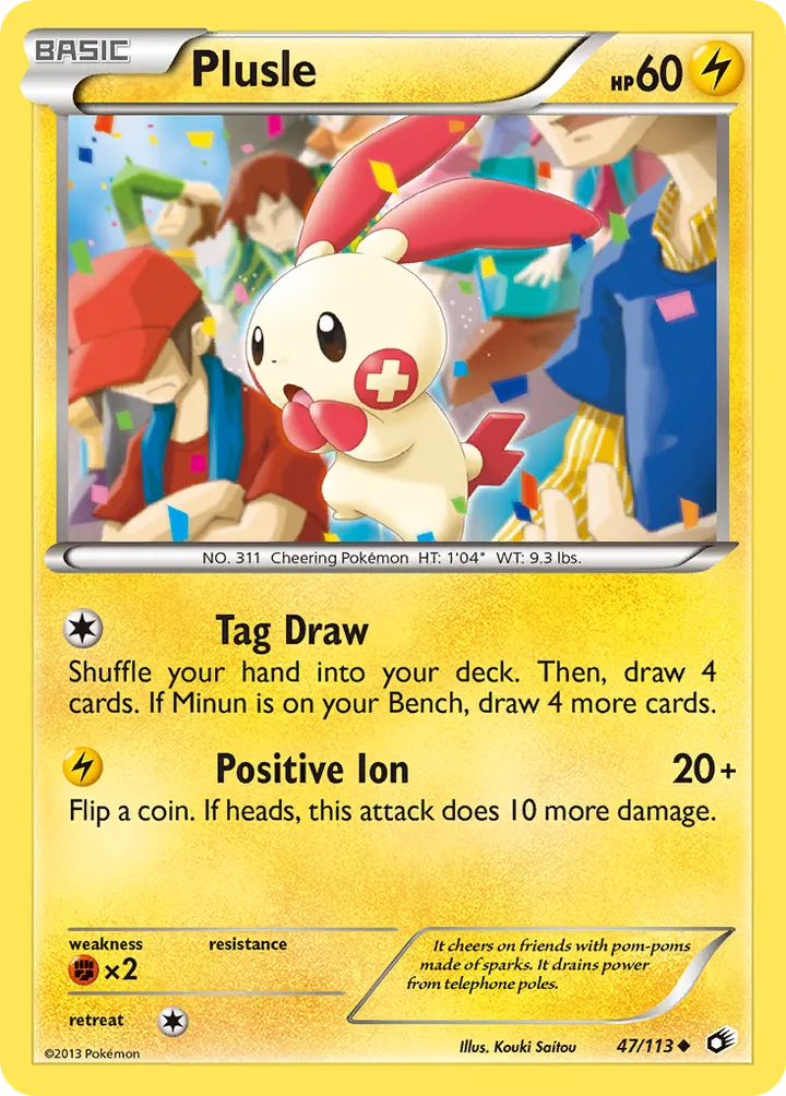 Black & White—Legendary Treasures 영어판 Plusle 47 카드 앞면