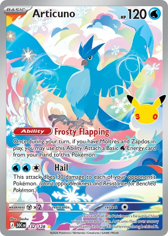 Pokémon TCG: 30th Celebration 영어판 Articuno 132 카드 앞면