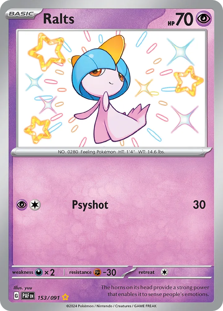 Scarlet & Violet—Paldean Fates 英語版 Ralts 153 カード表面