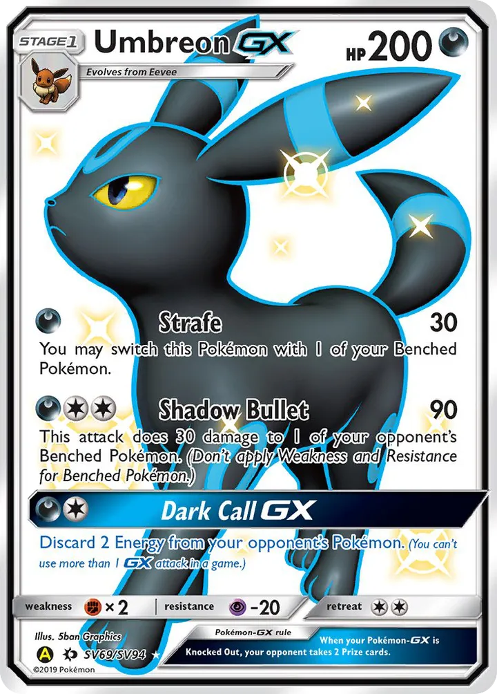 Front of Umbreon-GX SV69, Hidden Fates English