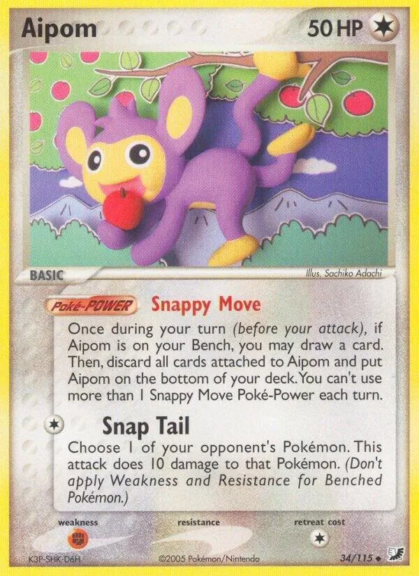 EX Unseen Forces 영어판 Aipom 34 카드 앞면