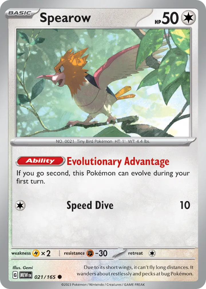 Scarlet & Violet—151 英語版 Spearow 21 カード表面