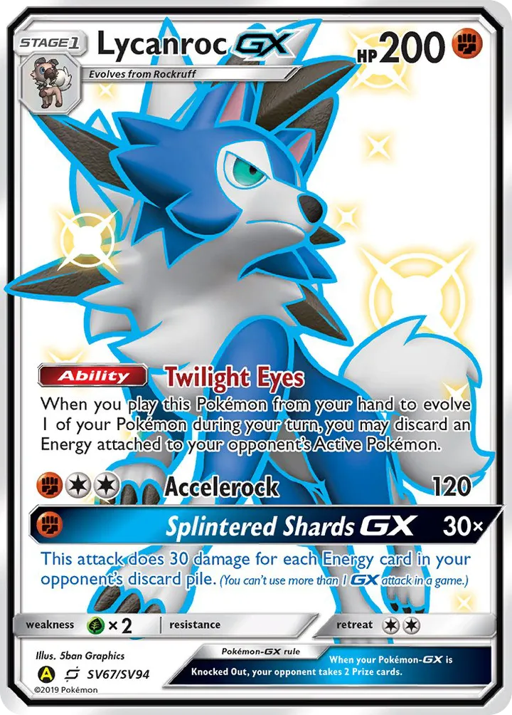 Hidden Fates 영어판 Lycanroc-GX SV67 카드 앞면