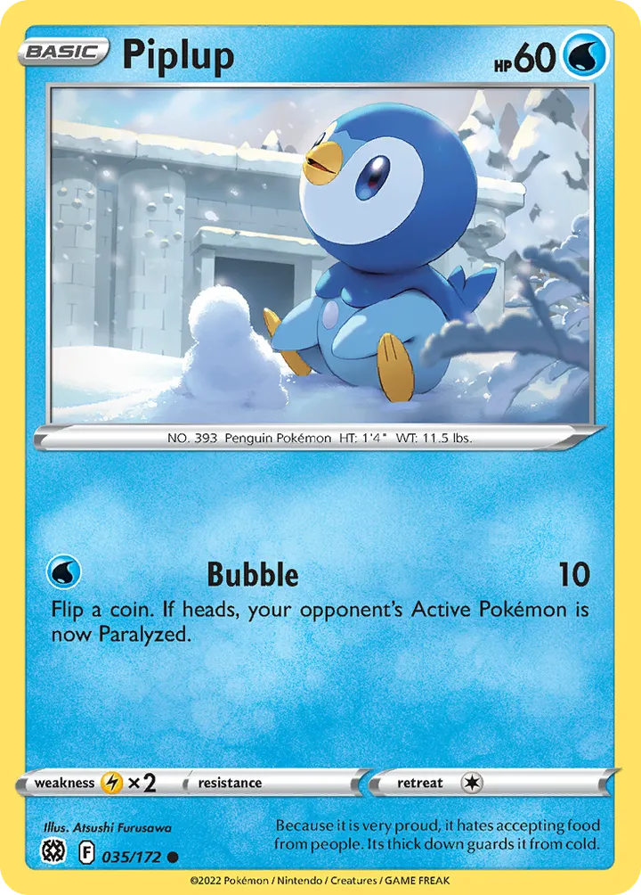 Front of Piplup 35, Sword & Shield—Brilliant Stars English