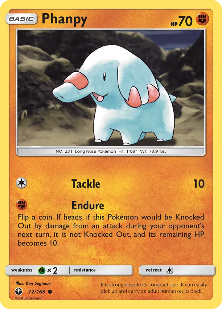 Sun & Moon—Celestial Storm 영어판 Phanpy 72 카드 앞면