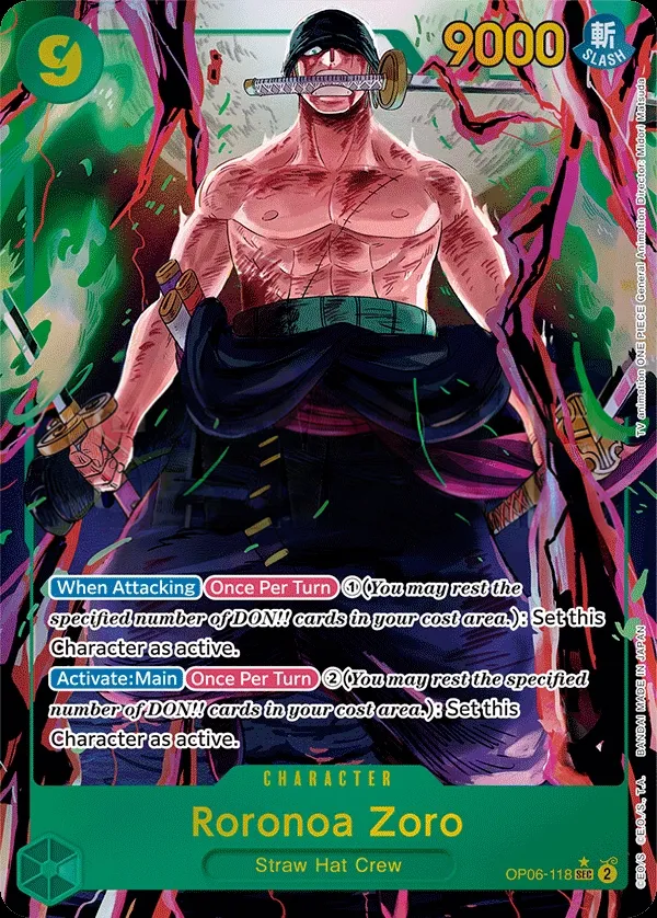 Wings of the Captain 영어판 Roronoa Zoro OP06-118 · 패럴렐 카드 앞면