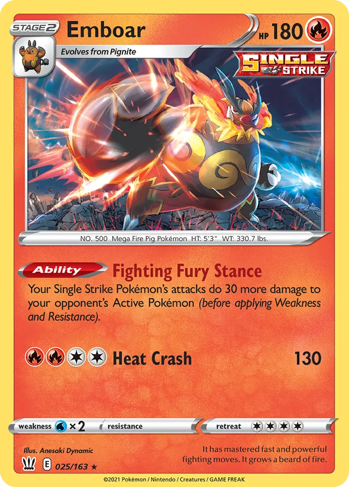Sword & Shield—Battle Styles 英語版 Emboar 25 カード表面