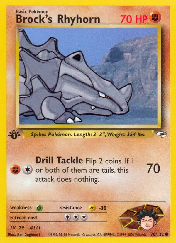 Gym Heroes 영어판 Brock's Rhyhorn 70 카드 앞면