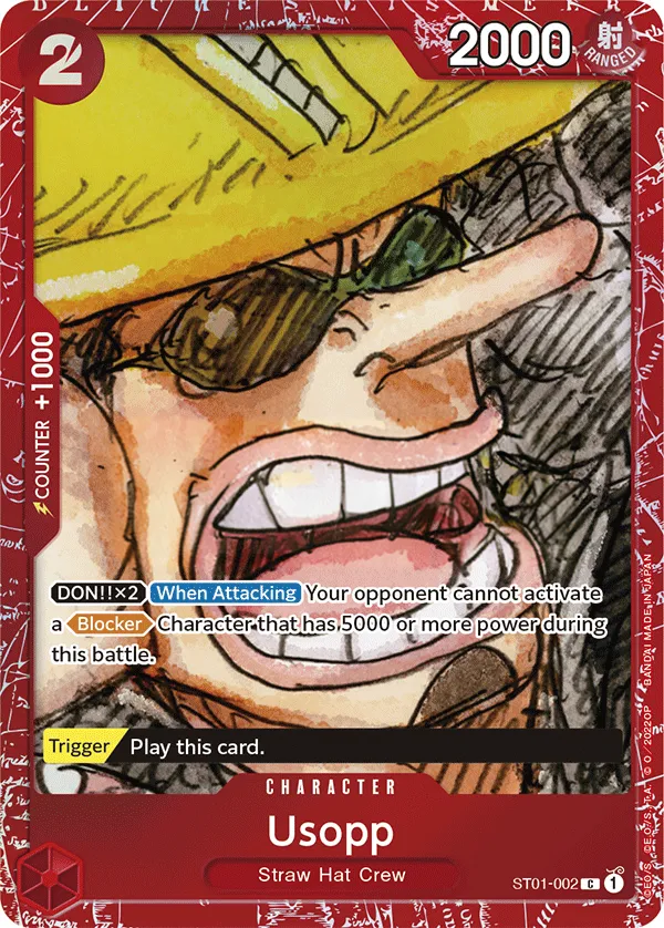 Straw Hat Crew 英語版 Usopp ST01-002 · パラレル カード表面