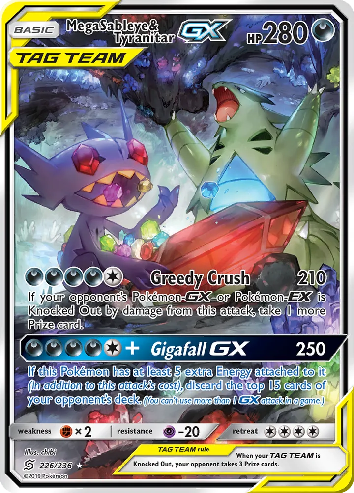 Front of Mega Sableye & Tyranitar-GX 226, Sun & Moon—Unified Minds English
