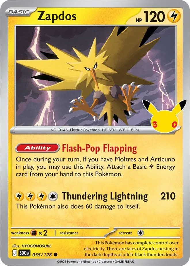 Pokémon TCG: 30th Celebration 英語版 Zapdos 55 カード表面