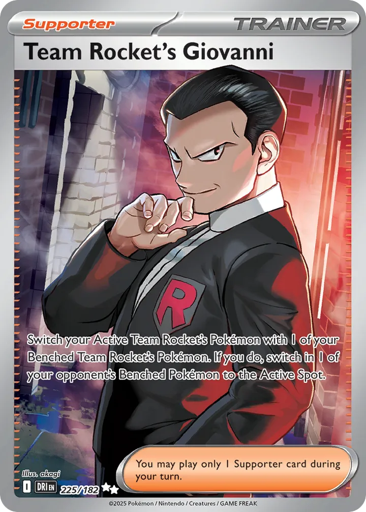 Scarlet & Violet—Destined Rivals 영어판 Team Rocket's Giovanni 225 카드 앞면