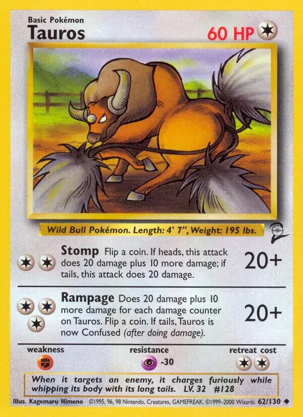 Base Set 2 영어판 Tauros 62 카드 앞면