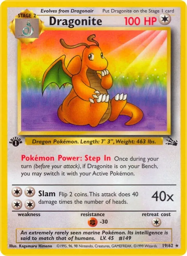 Fossil 영어판 Dragonite 19 카드 앞면