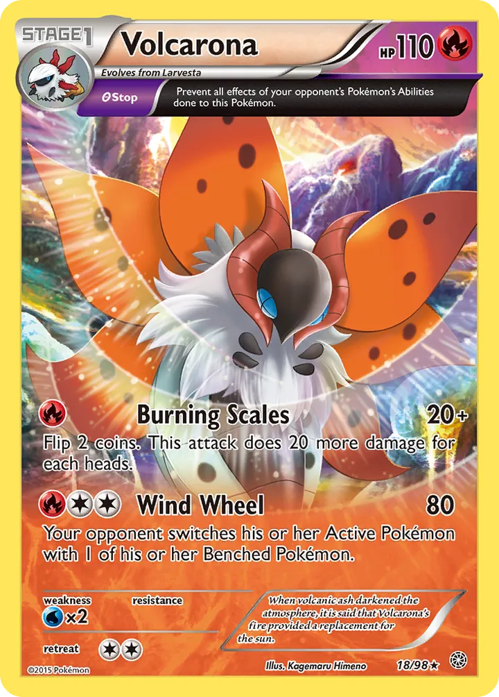XY—Ancient Origins 英語版 Volcarona 18 カード表面
