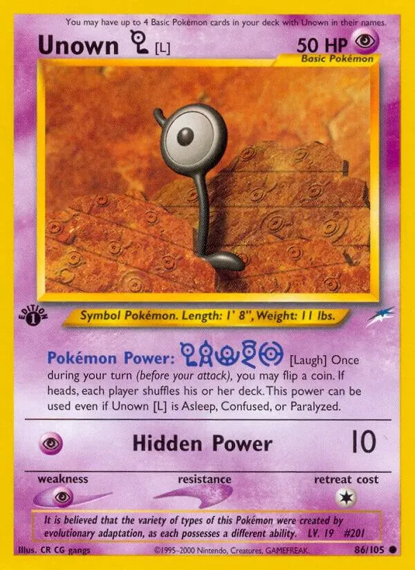 Neo Destiny 영어판 Unown [L] 86 카드 앞면