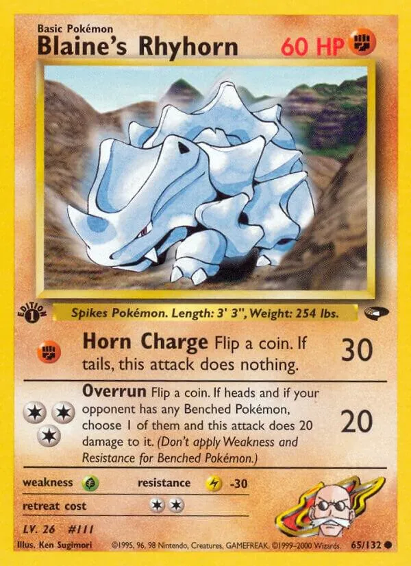 Gym Challenge 英語版 Blaine's Rhyhorn 65 カード表面