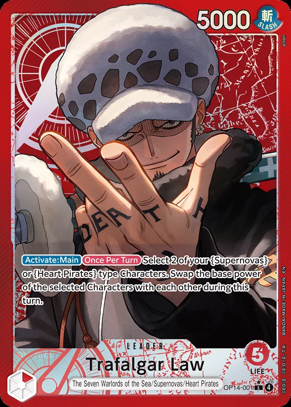 The Azure Sea's Seven 英語版 Trafalgar Law OP14-001 · パラレル カード表面