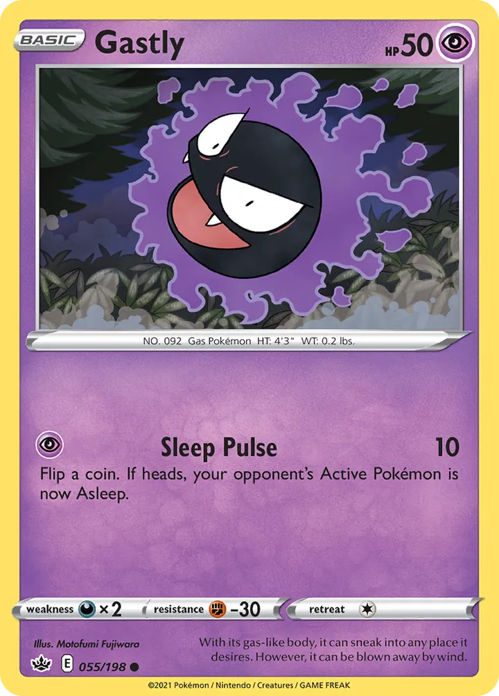 Front of Gastly 55, Sword & Shield—Chilling Reign English