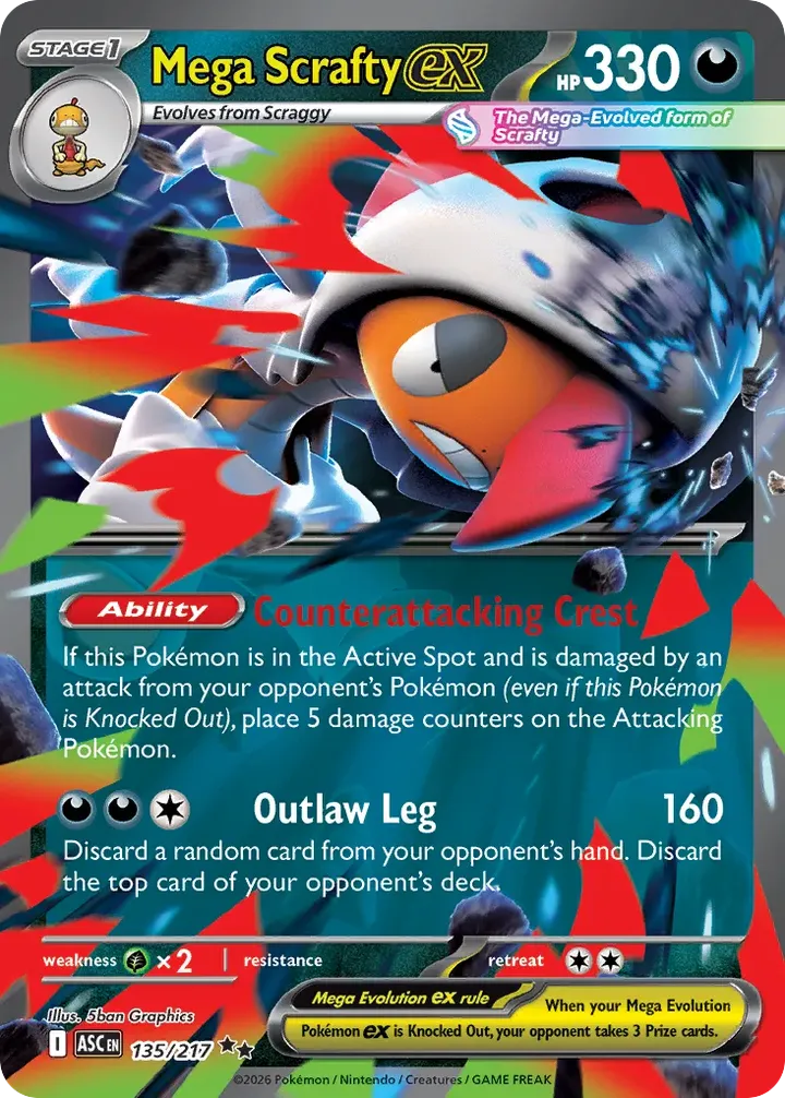 Mega Evolution—Ascended Heroes 英語版 Mega Scrafty ex 135 カード表面