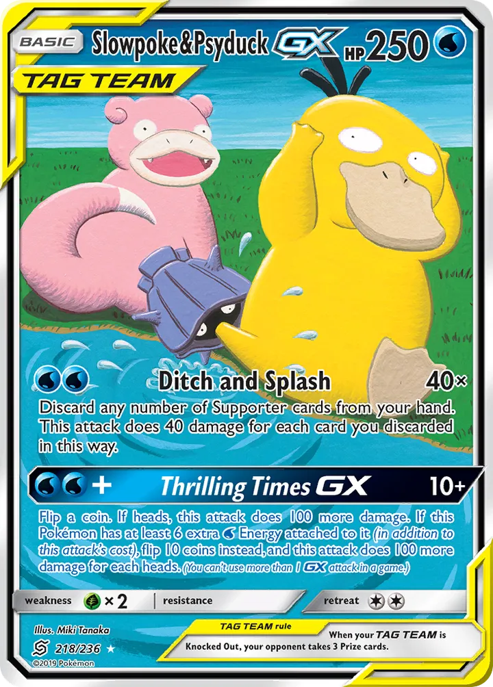 Sun & Moon—Unified Minds 英語版 Slowpoke & Psyduck-GX 218 カード表面